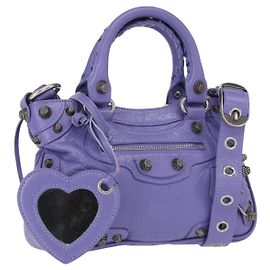 Borsa a mano in pelle BALENCIAGA Neo Kagoul S 2 in 1 Viola Argento 751523 Auth 158933SM