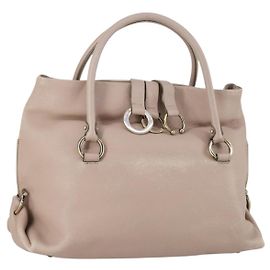 Bolso de Hombro Salvatore Ferragamo de Cuero Beige Dorado Auth 152265