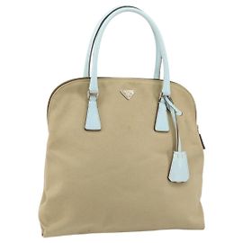 Borsa a mano PRADA in tela argento beige Auth BA8778