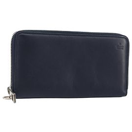 GUCCI Langer Geldbeutel Sherry Line Leder Marine Silber 344096 Auth am9608