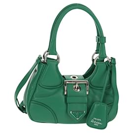 PRADA Borsa Moon Bag in pelle 2 in 1 Verde Argento Auth 152696SAM
