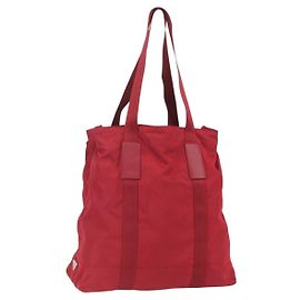 Borsa Tote Prada in Nylon Rosso Argento Auth bs31579