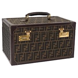 FENDI Vanity Case Zucca Tela Nera Marrone Auth 155108SAV