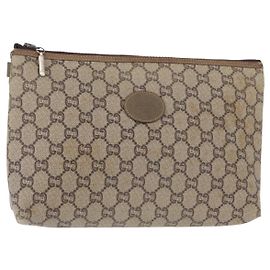 GUCCI GG Plus Supreme Clutch Bag PVC Beige Oro Auth bs31127