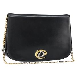 Borsa a spalla a catena Christian Dior in pelle nera e oro Auth ep12110