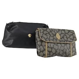 Gianni Versace Saint Laurent Tasche aus PVC-Leder 2 Set Schwarz Beige Auth 151922