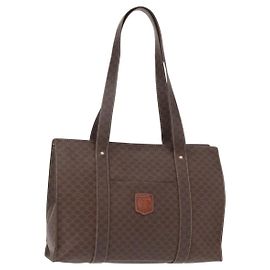 Céline Borsa a spalla in tela Macadam CELINE in pelle PVC marrone e oro Auth ka257