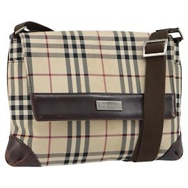 Burberry Bolso de Hombro Nova Check de Nylon Beige Plata Auth ka314
