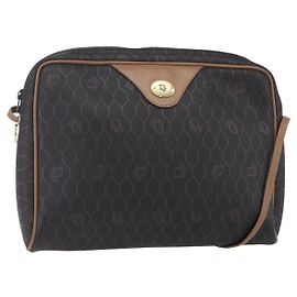 Christian Dior Schultertasche aus Honigwaben-Canvas PVC Schwarz Gold Auth ka235