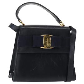 Borsa a mano in pelle Salvatore Ferragamo Vala 2 in 1 Blu Navy Oro Auth 154340