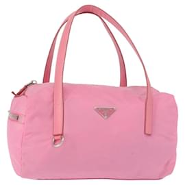 PRADA Borsa a mano in nylon rosa argento Auth 154369