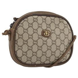 GUCCI GG Plus Supreme Schultertasche PVC Beige Gold Auth ep12104
