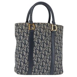Borsa Clutch in Tela Trotter Christian Dior Blu Oro Auth 145259