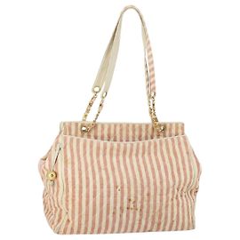 CHANEL Borsa Tote Matelassé Canvas Rossa Oro CC Auth 142751