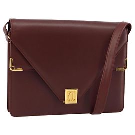 Cartier Borsa a spalla Must Line in pelle Bordeaux e oro Auth mr1585