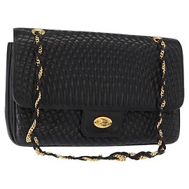 BALLY Bolsa de Ombro com Corrente Couro Preto Dourado Auth am9804