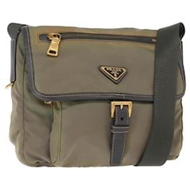 Borsa a Spalla PRADA Nylon Kaki Oro Auth 154525