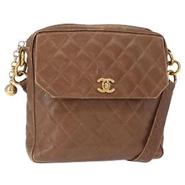 CHANEL Borsa a Spalla Matelassé in Pelle Caviar Marrone Oro CC Auth 143676