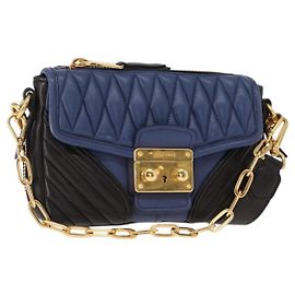 Borsa a Spalla Miu Miu Matelassé in Pelle 2 in 1 Blu Nero Oro Auth 153826