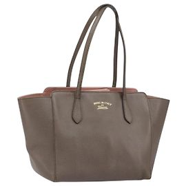 Borsa Tote in pelle grigia dorata GUCCI 354408 Auth BA8183