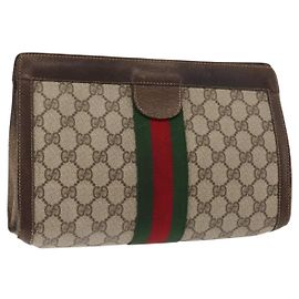 GUCCI GG Supreme Borsa Clutch Sherry Line PVC Beige 67 014 2125 Auth 146575