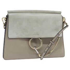 Chloé Chloe Fay Schultertasche aus Wildleder Grau Gold Auth BA7076