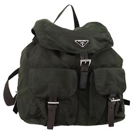 Mochila PRADA de nylon caqui plata auténtica 147403