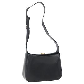 Borsa a Spalla Gancini in Pelle Nera e Oro Salvatore Ferragamo Auth 156984