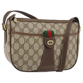 Borsa Sherry Line GG Supreme Web di GUCCI in PVC beige e oro 89 02 032 Auth 156159