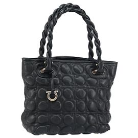 Borsa a mano in pelle nera Salvatore Ferragamo Auth 156381V