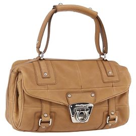 Borsa a mano Gancini in pelle marrone argento Auth 157129V di Salvatore Ferragamo