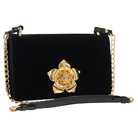 PRADA Borsa a Spalla con Catena Velluto Nero Argento Auth 156179V