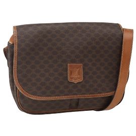 Céline CELINE Macadam Canvas Shoulder Bag PVC Leather Brown Gold Auth 155935