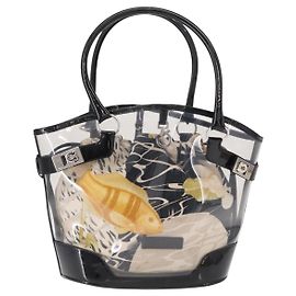Borsa Tote Salvatore Ferragamo in vinile trasparente argento autentica 151685