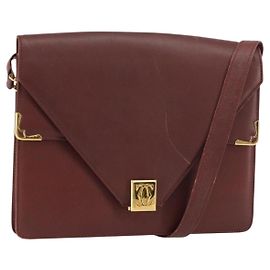 Cartier Sac à bandoulière Must Line en cuir Bordeaux or Auth BA8699
