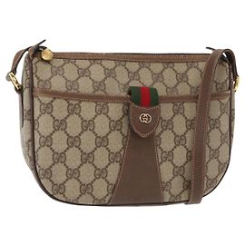 Bolsa Gucci GG Supreme Web Sherry Line em PVC bege e dourado 001 123 6177 Auth ka654