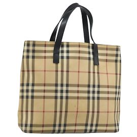 Burberry Borsa Tote Nova Check in PVC Beige Argento Auth BA8674