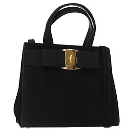 Borsa a mano Vala in suede 2 in 1 nera e oro Auth 156942 di Salvatore Ferragamo