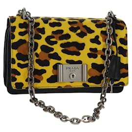 Borsa a spalla con catena PRADA in nylon giallo argento autentica ka595V