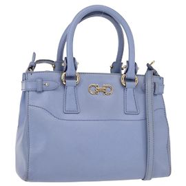 Borsa a mano in pelle Gancini Salvatore Ferragamo 2 in 1 azzurro chiaro oro Auth 154674