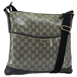 Borsa a Spalla GG Crystal Gucci in Tela Rivestita Blu Navy Oro 145857 Auth 154643