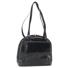 Borsa a Spalla GUCCI Bamboo Pelle Verniciata Nera Oro 001 2214 1649 Auth 151510