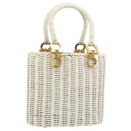 Borsa a mano Gancini in rattan bianco e oro Auth BA8212 di Salvatore Ferragamo