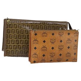 Borsa Vicetos Logogram in tela Zucchino MCM FENDI PVC 2 pezzi marrone beige Auth 154539