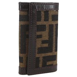 FENDI Portachiavi in Tela Zucca Marrone Nero Auth am9981V