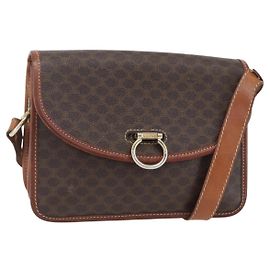 Céline Bolsa de Ombro em Lona Macadam CELINE em Couro PVC Marrom Dourado Auth 157766