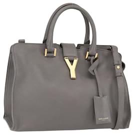 SAINT LAURENT Petit Cabas Borsa a Mano Pelle 2in1 Grigio Oro Auth mr1644