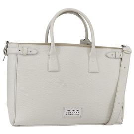Autre Marque Borsa a mano 5AC in pelle 2 in 1 Maison Margiela Bianco Argento Auth 154753
