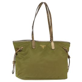 Borsa Tote PRADA in nylon khaki oro Auth gh915