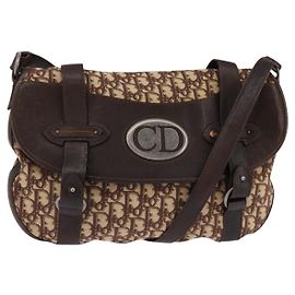 Borsa a Spalla in Tela Trotter Christian Dior Marrone Argento Auth 144872